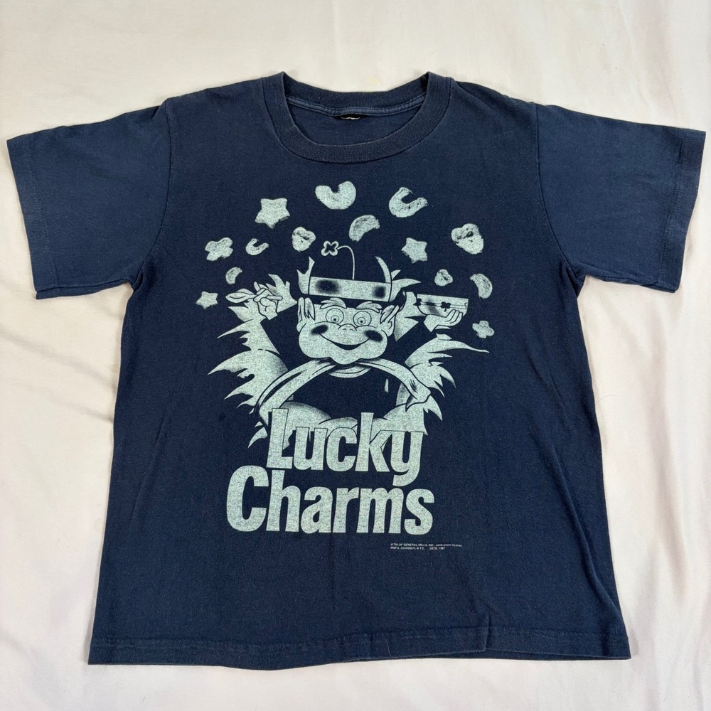 Changes NYC Mens SM Navy Blue Lucky Charms‎ Cereal Graphic T Shirt Vintage 90s
